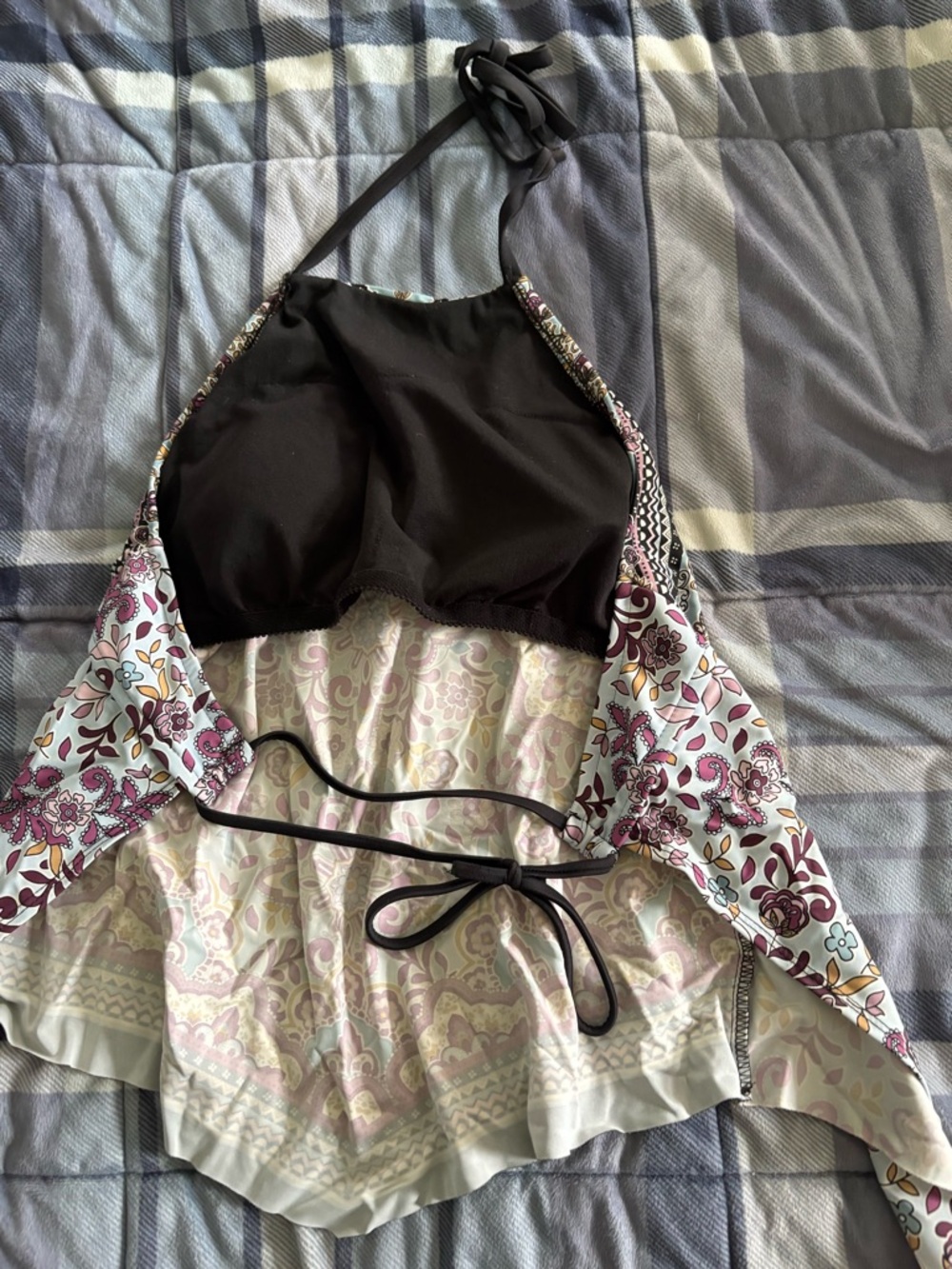 Mossimo Supply Co. White Floral Halter Bikini Top with Pink and Teal Accents - Picture 2 of 3